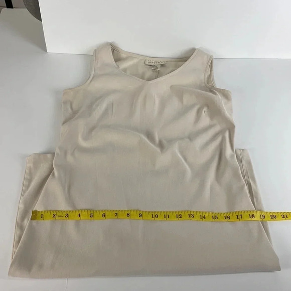 Cream beige solid clean girl v neck old money aesthetic bodycon midi dress sz 8 - Picture 7 of 12